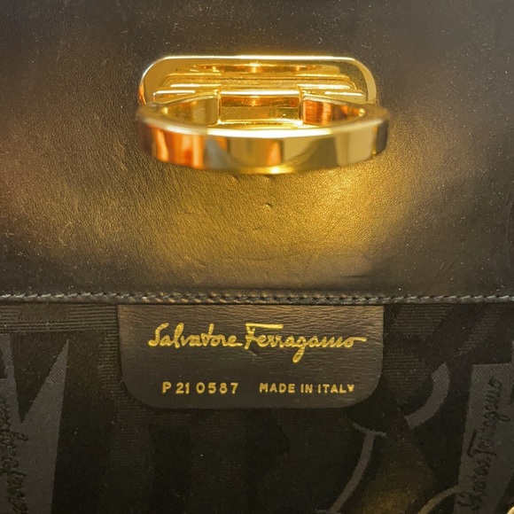 Salvatore Ferragamo Authentic Gancini chain Black Leather Clutch/Crossbody Bag - Picture 9 of 17